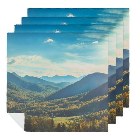 

FUMJ Mountains Valley Blue Sky Cloth Napkins Polyester Washable Napkins Home Decor Party Dinner Decoration Kitchen - Pack of 4 4 PCS