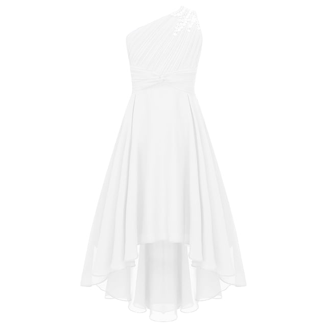 zdhoor Robe Chic pour Filles à une Épaule Sans Manches pour Fête, Soirée, Bal de Promo, Mariage, Robe pour Demoiselles d'Honneur, Ivoire 10