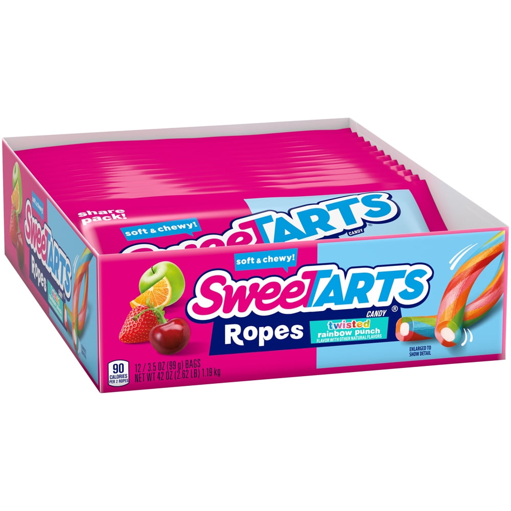 SweeTARTS Twisted Rainbow Ropes Candy, 3.5 oz (12 Ct)