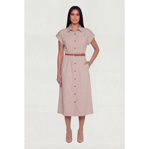 Women's Poplin Pocket Shirt Dress with Belt