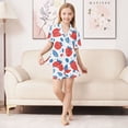thumbnail image 6 of FORMRS Niños Short Sleeve Top and Pants Pajama Set Unisex Satin 2-Piece Sleepwear, Sizes 5-6Y, Playful Strawberries, 6 of 8