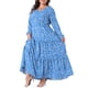 thumbnail image 2 of Vestido largo de lunares para mujeres de tallas grandes con mangas de farol y dobladillo con volantes, vestido bohemio fluido 3X azul, 2 of 6