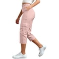 thumbnail image 4 of Only Moment Bermuda Shorts for Women Cargo Shorts High Waist Yoga Pants with Pockets Loose Stretch Dress Work Sweatpants Casual Lounge Pink,4XL, 4 of 7