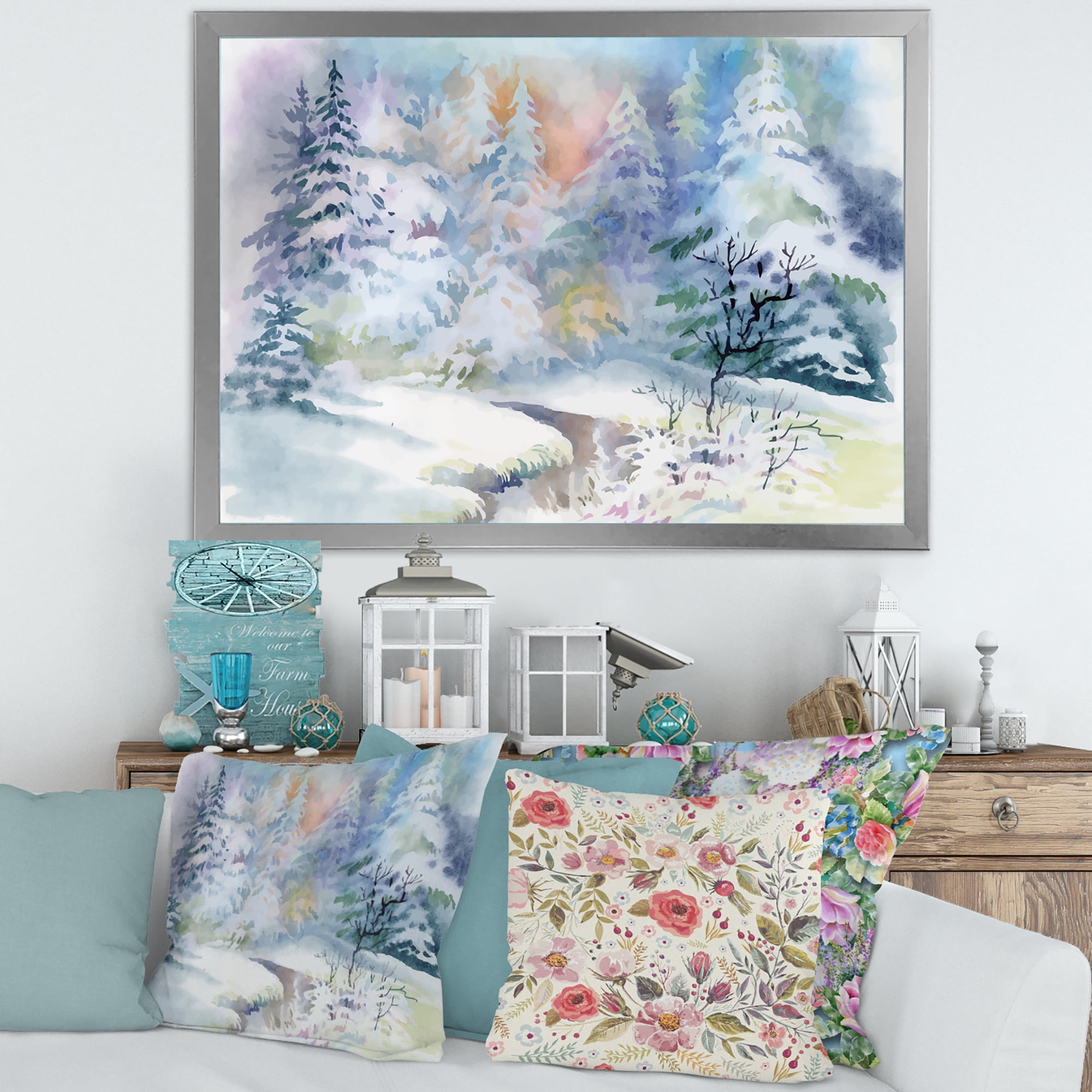 Designart 'Snowy River With Winter Landscape' Traditional Framed Art Print