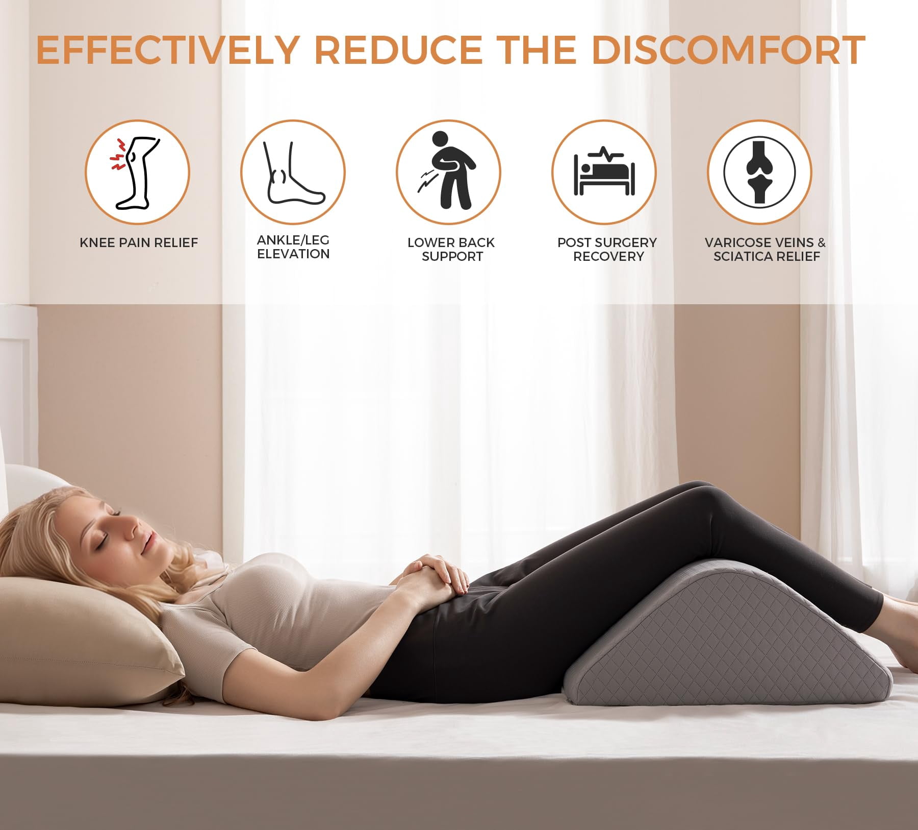 Ganondorf Knee Wedge Pillow 8'' for Post-Surgery Recovery - Leg Elevation Support for Sleep Position, Alleviating Lower Back & Hip Pain Enhancing Circulation in Ankles Legs Triangle Pillow