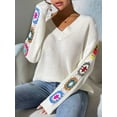 thumbnail image 3 of Womens Classic Boho Floral Crochet Long Sleeve Sweaters Casual Pullover Knitwear for Fall Winter 2025 White M, 3 of 8