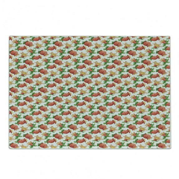 Plant Watercolor Cutting Board, Burgeoning Pomegranate Fruits and Leaves, Decorative Tempered Glass Cutting and Serving Board, in 3 Sizes, by Ambesonne