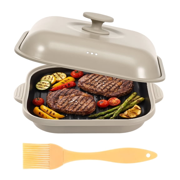 Microwave Grill Pan with Lid and Brush, Nonstick Microwave Crisper Pan for Browning and Crisping Meat, Bacon, Sandwiches, and Vegetables, Fast Microwave Cookware with Splatter Cover