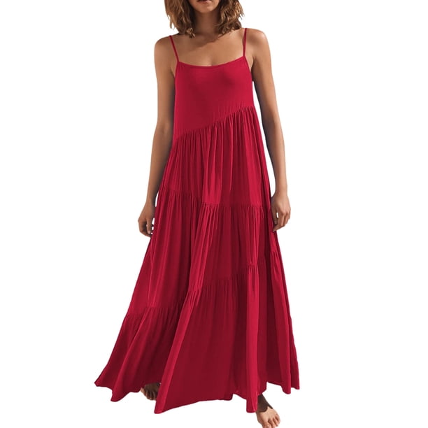 Vestido largo con tirantes finos para mujer - Pareo estampado para la playa - Vestido camisero holgado de poliéster - Ropa informal de verano
