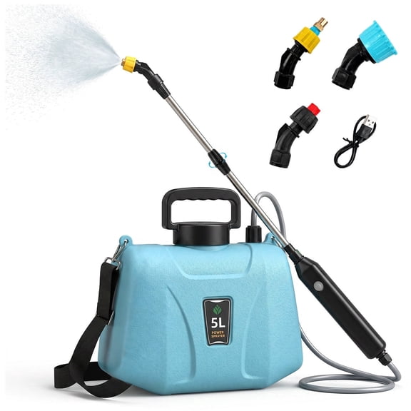 Biiend Electric Garden Sprayer 1.32 Gallon (5L), Battery Powered Sprayer with Rechargeable Handle, 3 Nozzles, Telescopic Wand, Adjustable Strap for Lawn, Patio & Plants