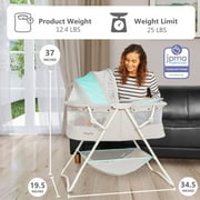 Dream On Me Karley Bassinet in Blue and Grey, Quick Fold and Easy to Carry, Large Storage Basket