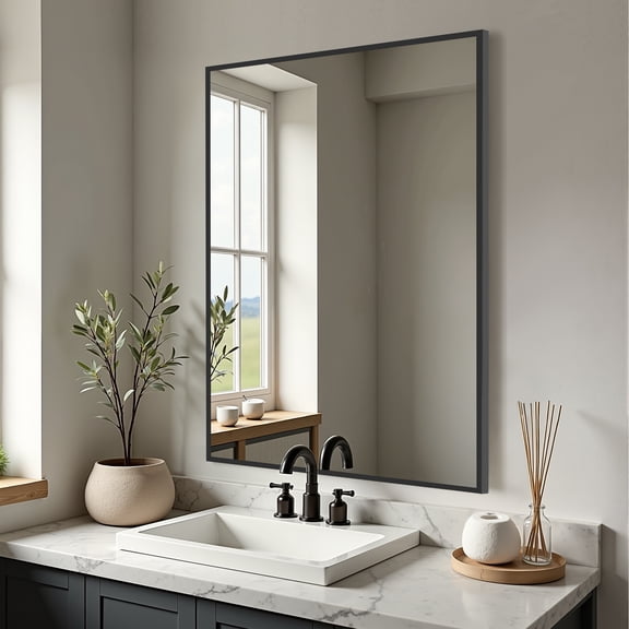 Lirago 38*26in Rectangular Wall Decorative Mirror Set of 2, Bathroom Vanity Mirror with Aluminium Alloy Frame, Black