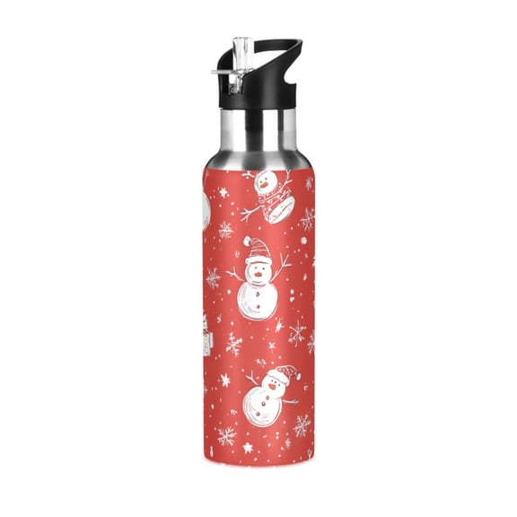 Yayeee 20oz Insulated Water Bottle Double Wall Stainless Steel with Flip Straw Lid, Red Snowman