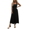thumbnail image 2 of Women'S Summer Maxi Dress Sleeveless Square Neck Casual Beach Sundress with Pockets, Flowy Patchwork Knit Black M, 2 of 8