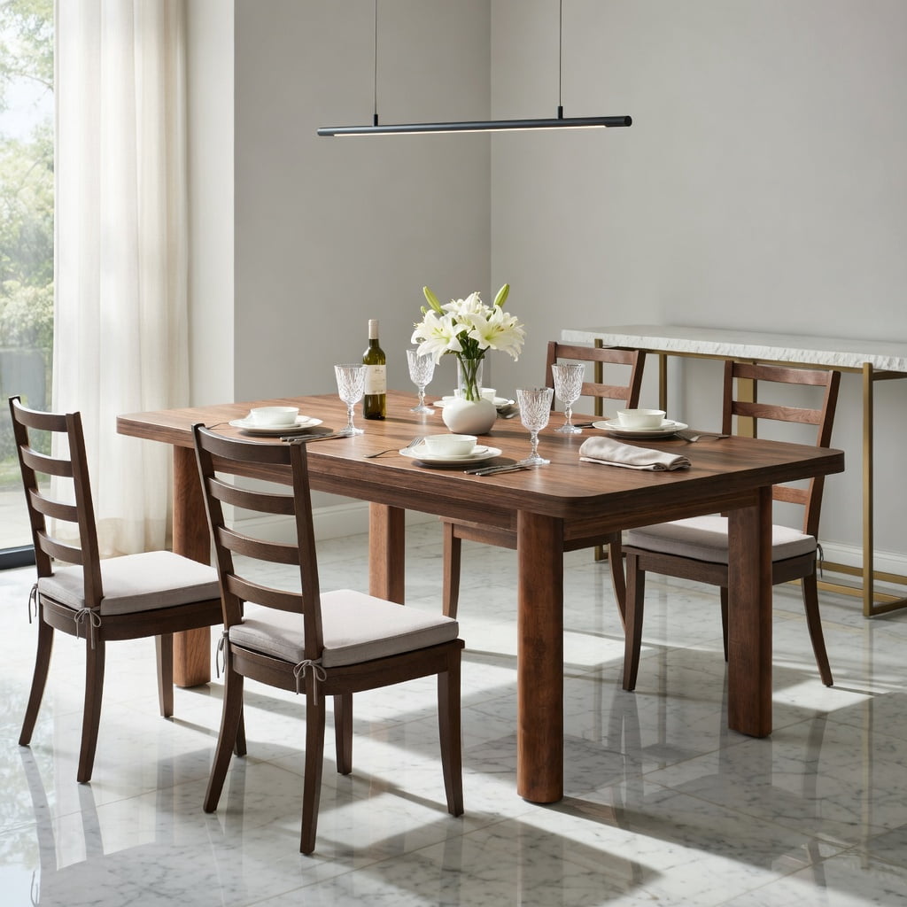 Hommoo 63 Inch Rustic Farmhouse Dining Table for 4-6 People, Solid Wood Legs, MDF Top, Versatile Kitchen & Home Office Table, Brown