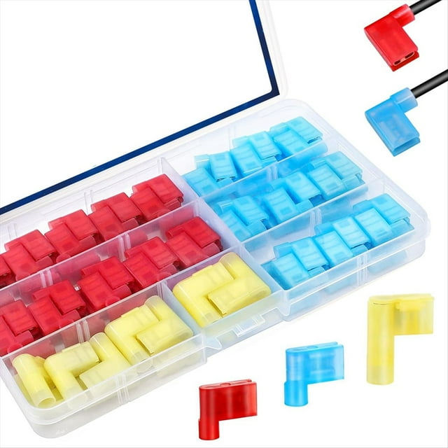 80 Conectores de Pala en Ángulo Recto de Nailon de Desconexión Rápida de 22-18/16-14/12-10 AWG, Color Rojo, Amarillo y Azul.