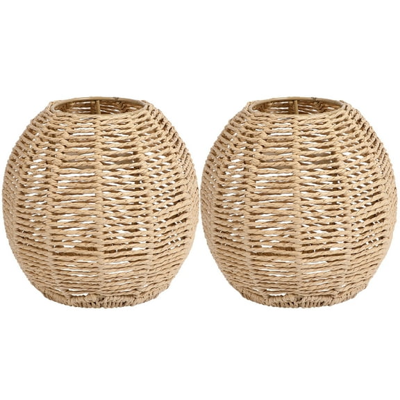 Amosfun Artificial Rattan Lampshade Light Brown Woven Hanging Decor for Home Use 2Pcs