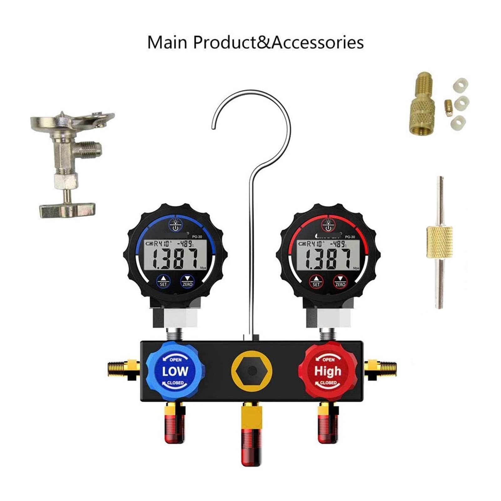 DMG-1B Refrigeration Digital Manifold Gauge Meter HVAC Pressure Temperature Tester Leakage Test+ Carrying Case + Hoses