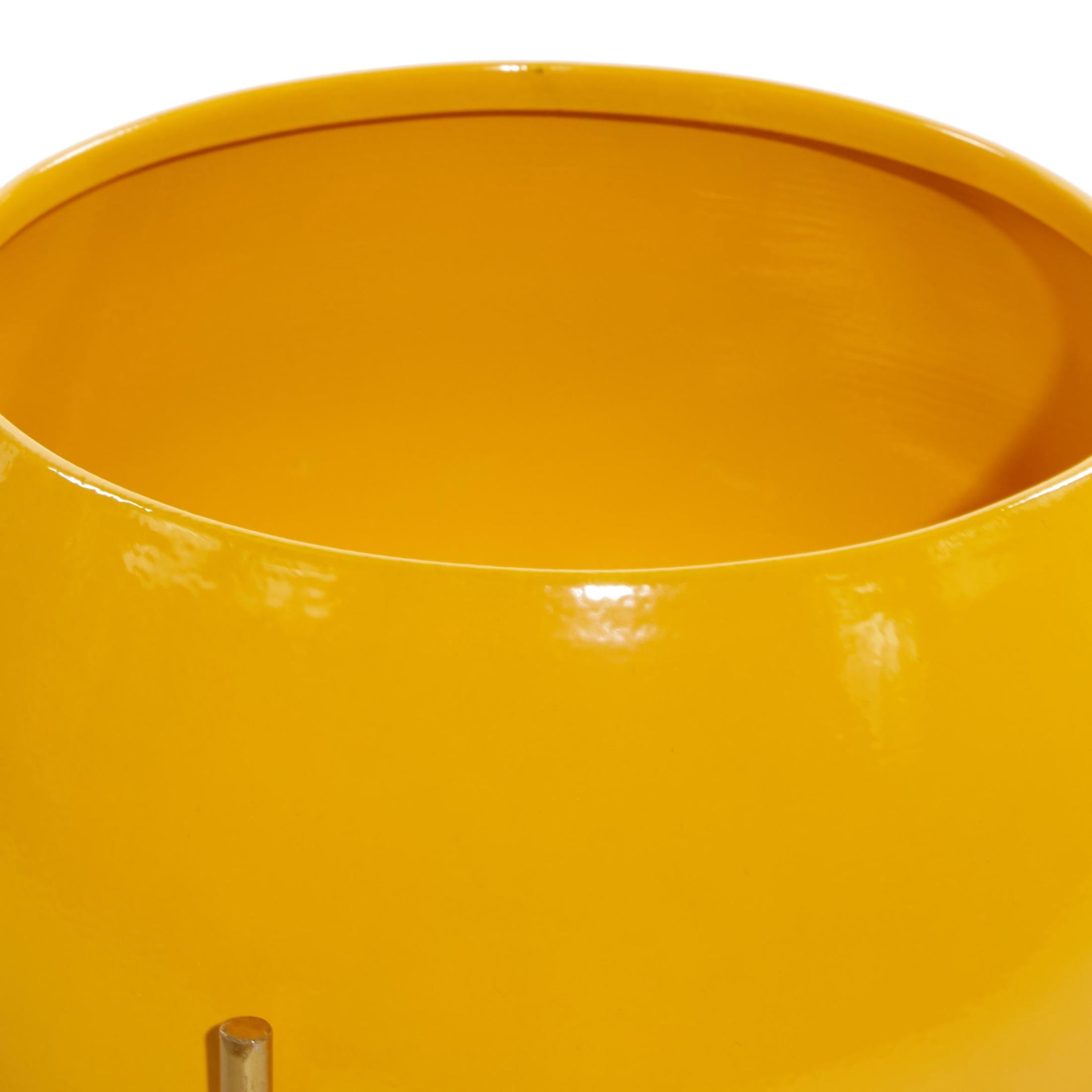 DecMode Modern Metal Bowl Shape Planter with Yellow Golssy Finish, Set of 2 8", 10"H