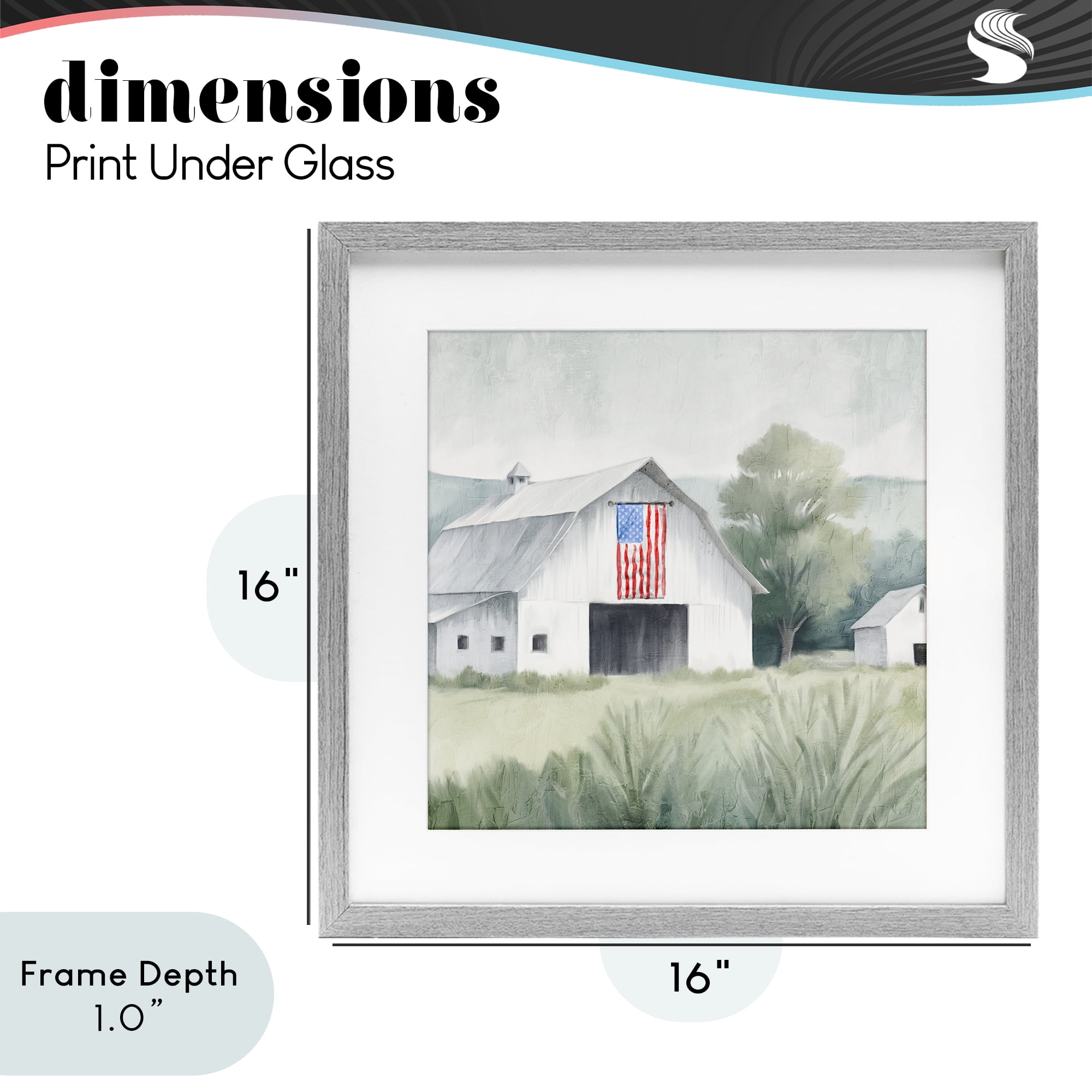 Stupell Industries Home USA Flag Barn Gray Framed Print Under Glass, design by Kim Allen