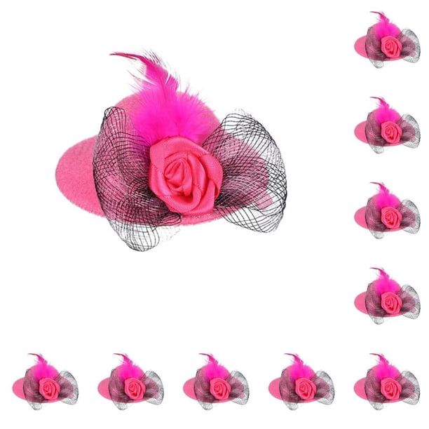 Methold Sombreros de copa de pollo divertidos universales, Mini gorras con dobladillo, decoración puesta en escena, accesorio, disfraz de Rosa roja 10Conjunto