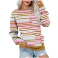 thumbnail image 2 of Long Sleeve Shirts for Women Black And White Stripes Fashion T-shirt Long Sleeves Blouse Round Neck Casual Sweatshirt, 2 of 6