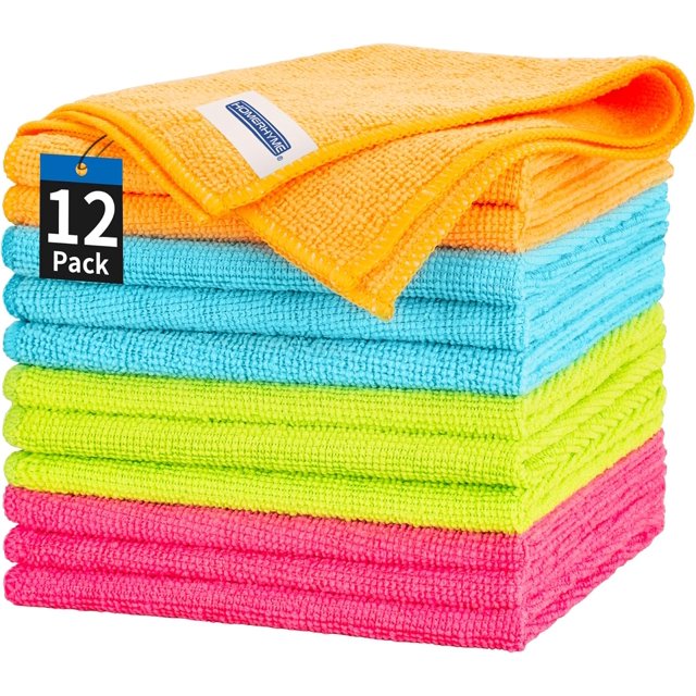 HOMERHYME Microfiber Cleaning Cloth, 12 Pack Cleaning Towels, 12" x 12" Cleaning Rags, Lint Free Dusting Cloth, Reusable Kitchen Towels, All Purpose Microfiber Towels for Kitchen Car House Office