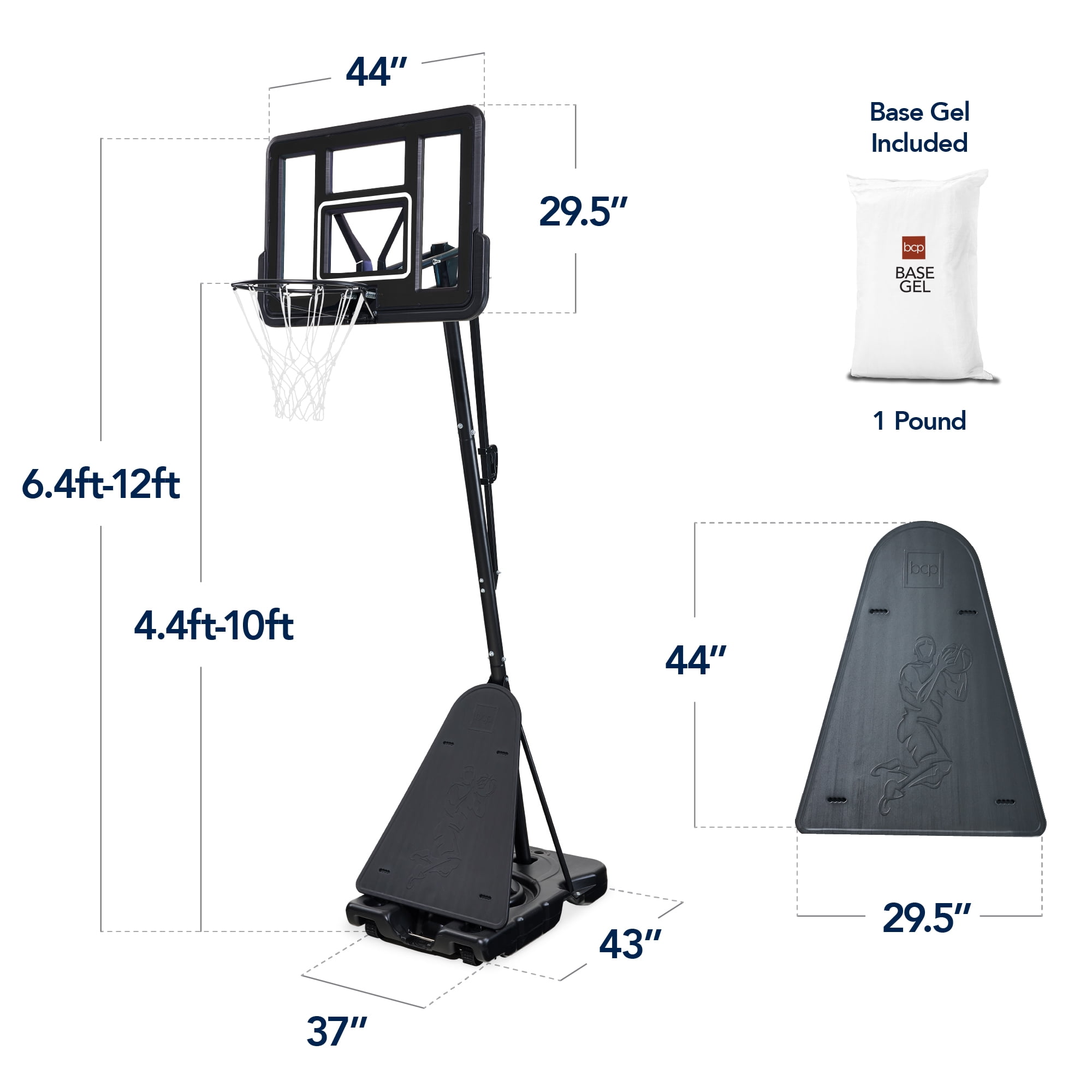 Best Choice Products Adjustable 4.4-10ft Basketball Hoop, Portable Goal w/Shatterproof Backboard, Ball Return - Black