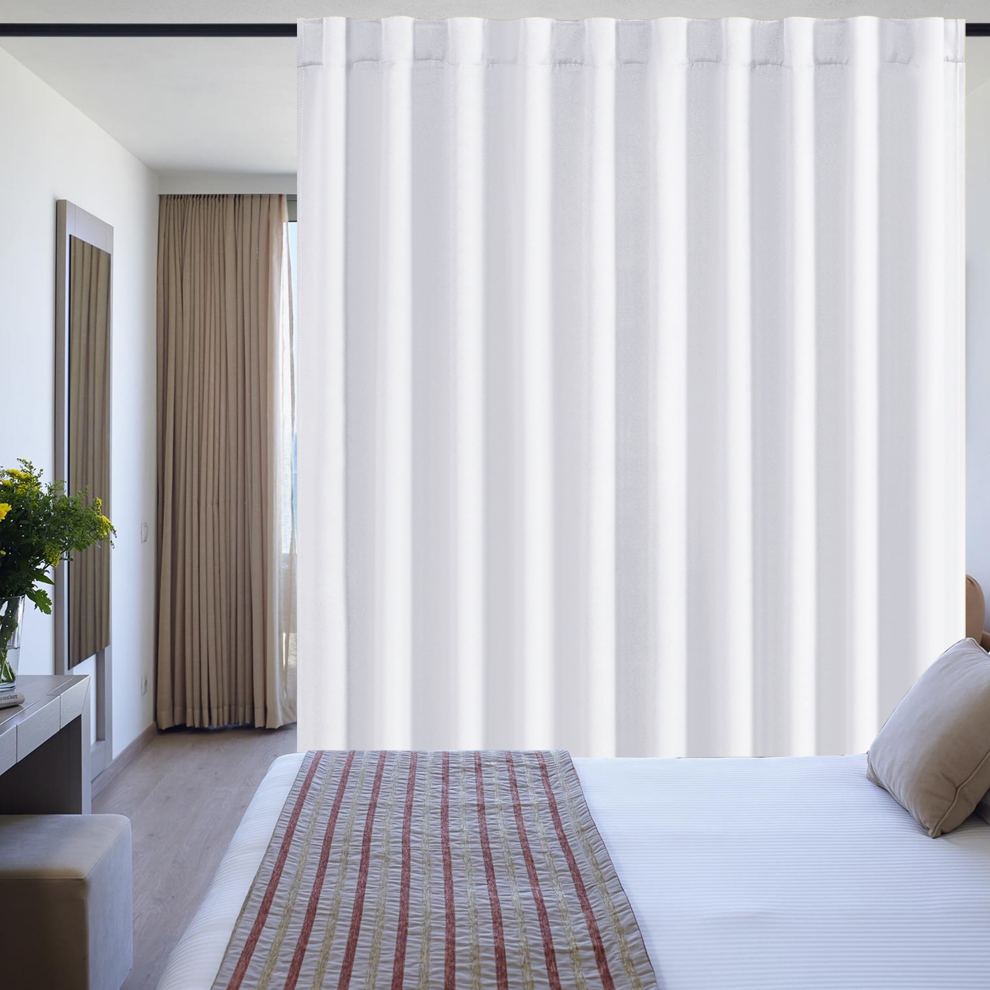 XWZO 80x84 White Blackout Curtain 1 Panel, Patio Sliding Curtains for Glass Door, Room Divider Thermal Curtain Panel with Back Tab & Rod Pocket for Protecting Privacy, Pure White