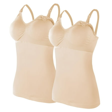 

Womens Nursed Tank Tops Built In Bra Top For Breastfeeding Maternity Camisole Brasieres 2PC With 4PC Pads