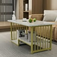 thumbnail image 5 of Aboxoo Modern 2-Tier Rectangular Wood Coffee Table with Metal Frame, White Marble, 5 of 9