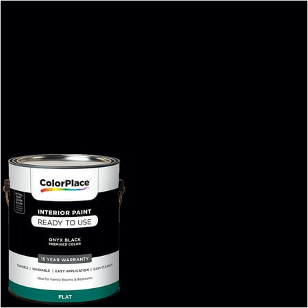 ColorPlace Pre Mixed Ready To Use, Interior Paint, Onyx Black, Flat Finish, 1