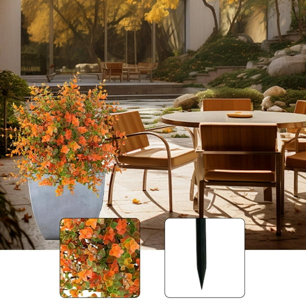 Estaca de jardín con plantas artificiales, decoración otoñal, flores artificiales de eucalipto para patio exterior de granja, Día de Acción de