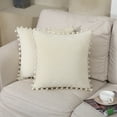 thumbnail image 1 of Haperlare 2 Pcs Throw Pillow Covers with Pom Poms Soft Velvet Square Decorative Cushion Covers for Couch Car Outdoors, Creamy, 18"x18", 1 of 7