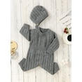thumbnail image 6 of hirigin Baby Boys Girls Romper Outfit, Round Neck Long Sleeve Snap Closure Knitted Jumpsuit and Hat, 6 of 9
