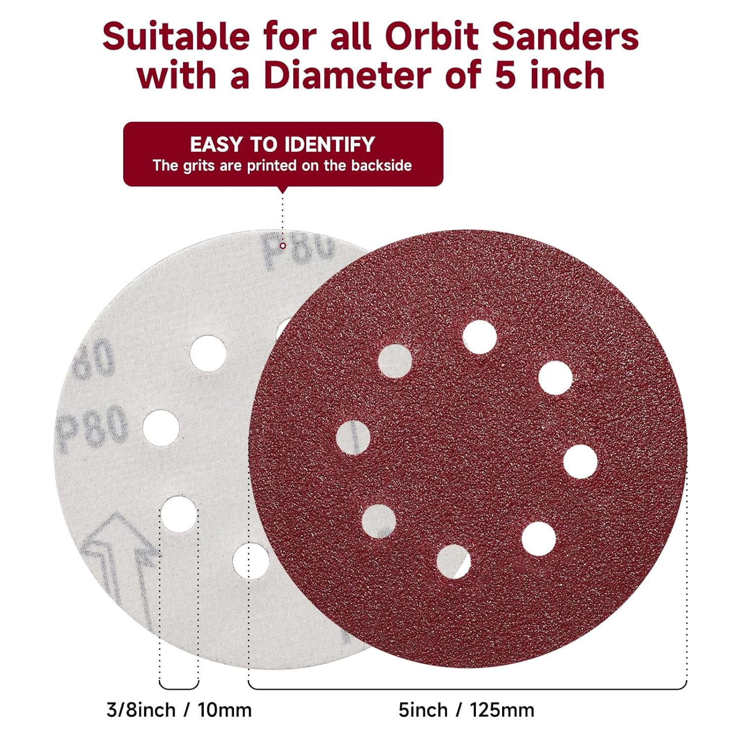 165 PCS 5 Inch Sanding Discs,Round Hook and Loop for Random Orbital Sander 40 60 80 120 150 240 320 400 600 Grit