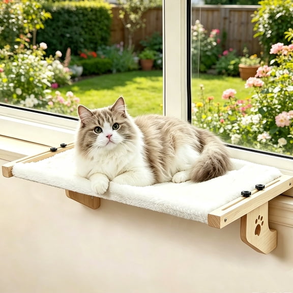 Lumikrypt Cat Window Perch, 24.4×15in Cat Window Bed with Cushion, No Drilling, No Suction Cups Needed, Cat Window Hammock for Bedside,Drawer and Cabinet