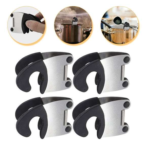 Amosfun 4-Piece Black Stove Spoon Rest Set with Anti-Scald Design, Pot Spoon Holder for Kitchen Cooking and Utensil Organization