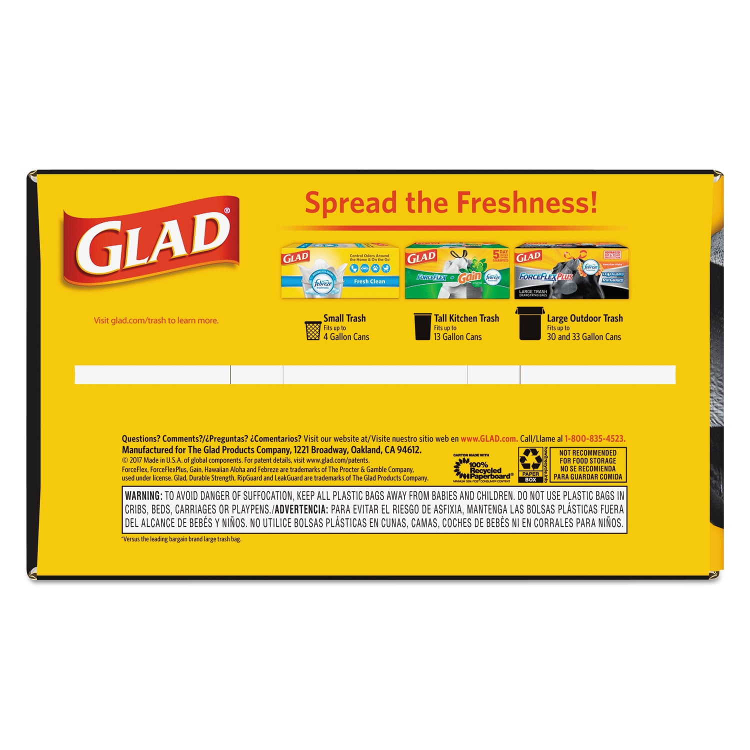Glad 70358 30 in. x 32 in. 30 gal. 1.05 mil ForceFlexPlus Drawstring Large Trash Bags - Black (70/Carton)