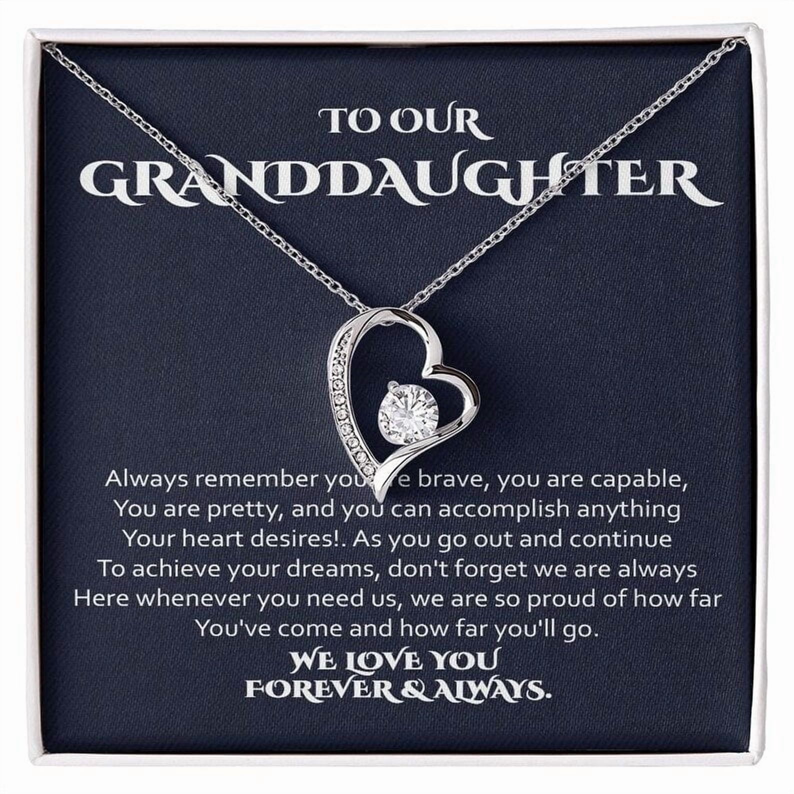 To My Granddaughter Necklace Gift from Grandma and Grandpa Birthday or Graduation Jewelry, White Forever Love Necklace
