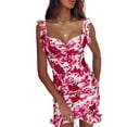 thumbnail image 2 of Coduop Women Floral Mini Dress Sleeveless V Neck Ruffle Hem Going Out Dress Short Bodycon Dress, 2 of 7