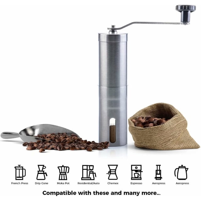 Manual Coffee Grinder, Manual Coffee Grinder Made Of Stainless Steel With Conical Ceramic Grinder, Espresso Grinder, Precise Grinding Degree Setting, Infinitely Variable, Portable Coffee Grinder