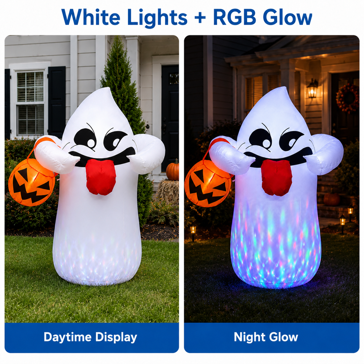 Beeprincess 5 Ft Halloween Inflatable Ghost with Pumpkin, RGB LED Lights photo 4