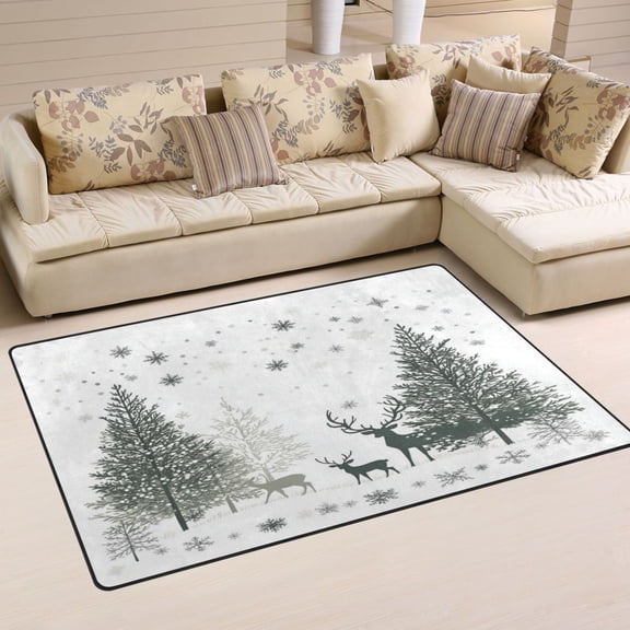 Non-Slip Area Rug 31"x20" Indoor Washable Floor Mats Carpet Printed for Living Room, Bedroom, Home Decor Christmas Forest