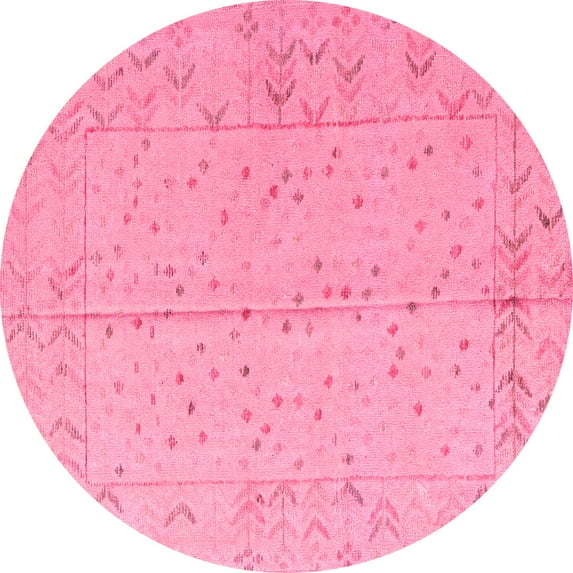 Ahgly Company Indoor Round Abstract Pink Modern Area Rugs, 4' Round
