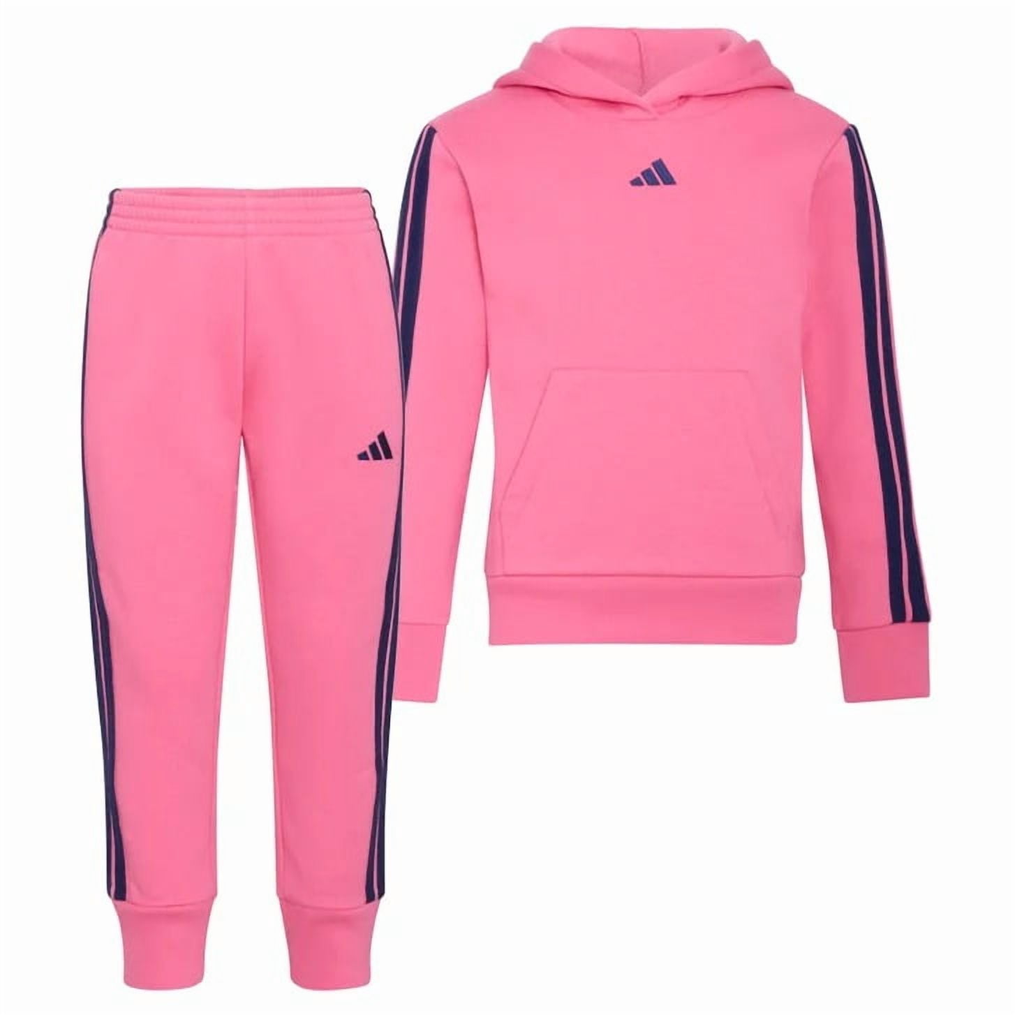 adidas Youth Kids’ 2-Piece Tracksuit Outfit Set – Fleece Hoodie & Jogger Sweatpants, Midweight Activewear Outfit (Pink/2T)