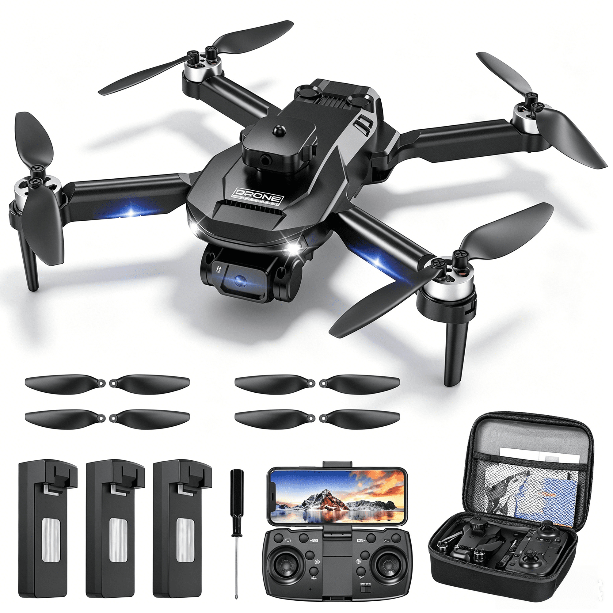 AUOSHI Drones with Camera for Adults 4K, FPV RC Quadcopter for Kids Beginners with 3 Batteries, Foldable, Brushless Motor, 3D Flips,One Key Take off/Land, Black
