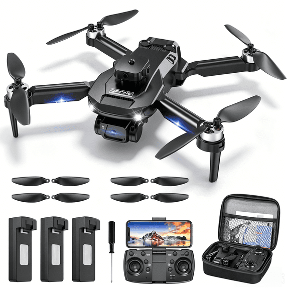 AUOSHI Drones with Camera for Adults 4K, FPV RC Quadcopter for Kids Beginners with 3 Batteries, Foldable, Brushless Motor, 3D Flips,One Key Take off/Land, Black