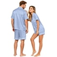 thumbnail image 4 of Mens Pajamas Set Shorts Matching Pajamas for Couples Men's Pajama Sets Button Up Pajamas for Women Couples Pajamas Matching PJS for Couples His and Hers Jammies Wife and Husband Lounge Sets, Gray, XL, 4 of 5