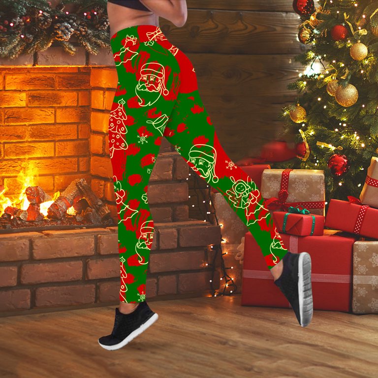 Women's Christmas Custom Christmas Santa Claus Snowman Party Leggings  Skinny Pants For Yoga Running Pilates Gym Yoga Pants Green XXL 